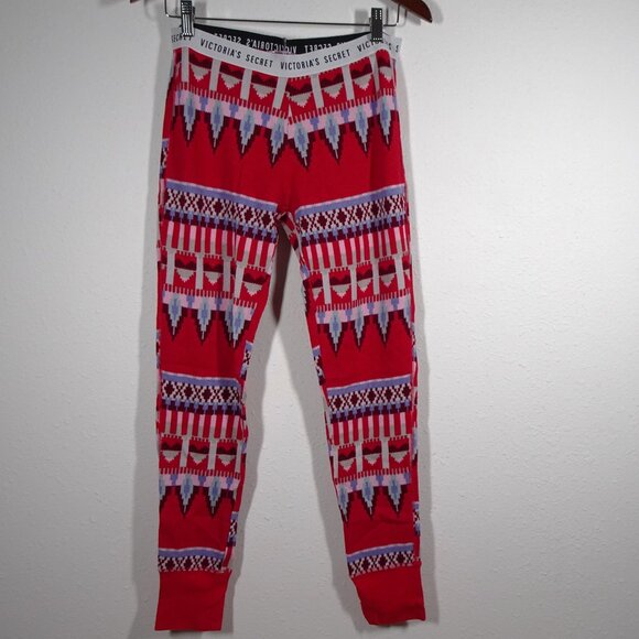 Victoria's Secret Pajama Set 2 Pc Women's Med Thermal Red Aztec Print Christmas - Picture 2 of 12